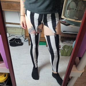 Sexy Love Culture Suspender Leggings Black White Striped Beetlejuice Small